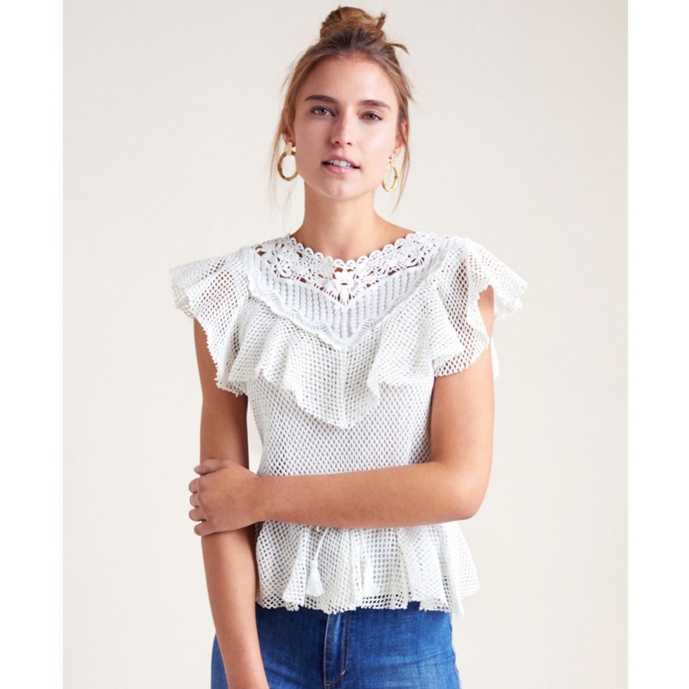 NWT Anthropologie white mesh peplum top sz Large